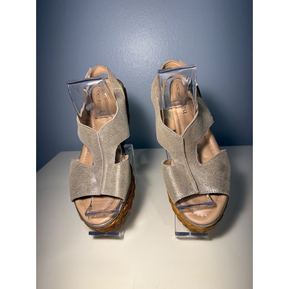 C" by CORRINI Women's Metallic Wedge Sandals Cork Platform Slingback Size 38